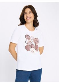 Kurzarmshirt Classic Basics "Kurzarm-Shirt", Damen, Gr. 42, wei&szlig;, rotbraun, 100% Baumwolle, bedruckt, gemustert, mehrfarbig, Rundhals, Shirts Kurzarmshirt