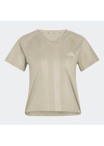 T-Shirt adidas Performance "HYPERGLAM 3-STREIFEN EMBOSS", Damen, Gr. M, wonder cargo, Obermaterial: 88% Polyester, 12% Elasthan, V-Ausschnitt, Shirts T-Shirt