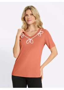 Rundhalsshirt Classic Basics "Kurzarm-Shirt", Damen, Gr. 56, papaya, 100% Baumwolle, unifarben, V-Ausschnitt, Shirts Rundhalsshirt