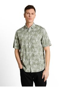 Kurzarmshirt Tom Tailor Denim, Damen, Gr. M, sea spray stripy palm print, Web, Obermaterial: 55% Baumwolle, 45% Viskose, bedruckt, normal h&uuml;ftbedeckend, Rundhals, Shirts Kurzarmshirt, Sommerhemd mit Palmen-Alloverprint