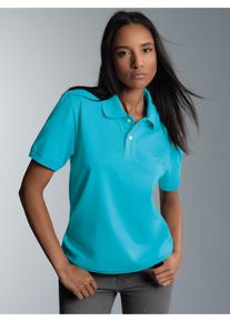 Poloshirt TRIGEMA "TRIGEMA Poloshirt DELUXE Piqu&eacute;", Damen, Gr. XL, blau (azur), Piqu&eacute;, 100% Baumwolle, Basic, lang, ohne Ausschnitt, Shirts Poloshirt
