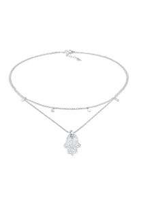 Choker Elli "Halskette Choker Pl&auml;ttchen Fatimas Hand Zirkonia 925 Silber" Gr. 36, silber, Halsketten, Damen, mit Steinen, Silber 925 (Sterlingsilber), Choker