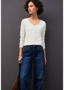 Langarmshirt Street One, Damen, Gr. 44, sanftes wei&szlig;, Jersey, Obermaterial: 95% Baumwolle, 5% Elasthan. Futter: 95% Baumwolle, 5% Elasthan, unifarben, figurbetont h&uuml;ftbedeckend, herzf&ouml;rmiger Ausschnitt, Shirts Langarmshirt, mit Herzausschnitt