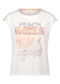 Kurzarmshirt Cartoon "Rundhals-Shirt mit Placement", Damen, Gr. 44, wei&szlig; (patch cream, ros&eacute;), Obermaterial: 50% Baumwolle CO. 50% Modal CMD., Shirts Kurzarmshirt