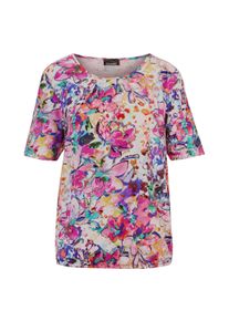Print-Shirt GOLDNER "Kurzgr&ouml;&szlig;e Druckshirt mit raffinierten Details", Damen, Gr. 23, bunt (bunt, gemustert), Obermaterial: 95% Viskose CV. 5% Elasthan EL., U-Boot-Ausschnitt, Sonstiges, Shirts Print-Shirt, keine/nicht relevant