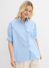 bonprix Oversize-Bluse, blau, Gr.42, Oversize Bluse mit Knopfleiste vorne und Puff&auml;rmeln, 97% Baumwolle