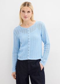 bonprix Ajour-Strickjacke aus reiner Baumwolle, blau, Gr.52/54 (XXL), Moderne Strickjacke mit sch&ouml;nem Strickmuster, aus 100% Baumwolle