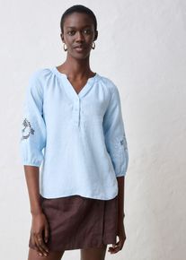 bonprix Tunika aus reinem Leinen, blau, Gr.42, mit sch&ouml;ner Lochstickerei am 3/4 &Auml;rmel aus reinerm Leinen, aus Leinen