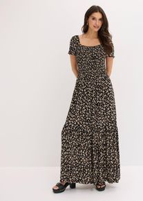 bonprix Maxikleid aus Viskose-Mix, schwarz, Gr.48/50 (XL), Modernes langes Kleid mit eckigem Ausschnitt, aus Viskose