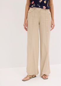 bonprix Palazzo-Hose aus luftigem Leinen-Mix, beige, Gr.52, Modische als auch luftige Palazzo-Leinenhose., aus Leinen,Viskose