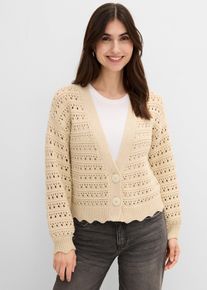 bonprix Ajour-Strickjacke aus reiner Baumwolle, beige, Gr.40/42 (M), Modischer Cardigan mit Lochstrickmuster, aus 100% Baumwolle