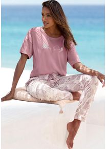 Pyjama Vivance Dreams, Damen, Gr. 40/42, lila (mauve, gemustert), Single Jersey, Obermaterial: 60% Baumwolle, 40% Polyester, gemustert, unifarben, bequem lang, Rundhals, abgesteppt, Homewear-Sets Pyjama, Allover-Druck