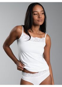 Unterhemd TRIGEMA "TRIGEMA Spaghettitr&auml;ger Unterhemd mit Spitze", Herren, Gr. XS, 1 Stk., Normalgr&ouml;&szlig;en, wei&szlig;, 95% Baumwolle, 5% Elastan, Unterhemden Unterhemd