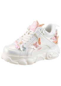 Plateausneaker Buffalo, Damen, Gr. 40, wei&szlig;, multicolour, Lederimitat, bestickt, gl&auml;nzend, Schuhe Plateausneaker, Freizeitschuh, Halbschuh, Schn&uuml;rer mit Logoschriftzug