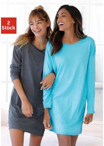 Nachthemd Arizona, Damen, Gr. 40/42, N-Gr, bunt (t&uuml;rkis, grau), Single Jersey, Obermaterial: 60% Baumwolle, 40% Polyester, bequem kurz, Rundhals, B&uuml;ndchen, Kleider Nachthemd, in melierter Optik, Topseller