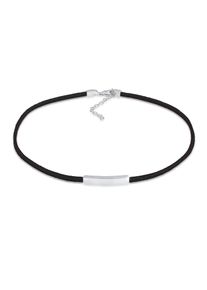 Choker Elli "Halskette Textil Choker Band Platte Schwarz 925 Silber" Gr. 32, silber, Halsketten, Damen, ohne Stein, Silber 925 (Sterlingsilber), Choker