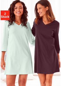 H.I.S. Nachthemd H.I.S, Damen, Gr. 32/34, N-Gr, bunt (mint, bordeaux), Single Jersey, Obermaterial: 100% Baumwolle, unifarben, Basic, Basic kurz, V-Ausschnitt, abgesteppt, Kleider Nachthemd, mit V-Ausschnitt