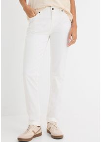 Straight-Jeans bonprix "Straight Jeans Mid Waist, Stretch", Damen, Gr. 42, N-Gr, wei&szlig; (l&auml;nge: regul&auml;r), Denim/Jeans, Obermaterial: 97% Baumwolle, 3% Elasthan, regular fit kn&ouml;chelfrei, Jeans Straight-Jeans, Regular Fit, mit Aufschlag, im Five-Pocket-Style