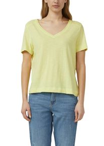 T-Shirt s.Oliver, Damen, Gr. 38, electric lime, Jersey, Obermaterial: 100% Baumwolle, relaxed fit normal, V-Ausschnitt, Shirts T-Shirt, V-Ausschnitt mit Rippblende