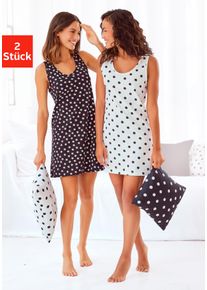 Nachthemd Vivance Dreams, Damen, Gr. 36/38, N-Gr, schwarz-wei&szlig; (wei&szlig;, schwarz, gepunktet, schwarz, wei&szlig;, gepunktet), Single Jersey, Obermaterial: 100% Baumwolle, gemustert, Basic, bequem kurz, Rundhals, Kleider Nachthemd, mit gro&szlig;en Punkten und Sternen