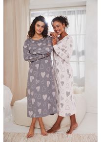 Nachthemd Vivance Dreams, Damen, Gr. 32/34, N-Gr, rosa, grau, Single Jersey, Obermaterial: 60% Baumwolle, 40% Polyester, gemustert, Basic, loose fit lang, Rundhals, angesetztes B&uuml;ndchen, Kleider Nachthemd, mit s&uuml;&szlig;em Herzprint