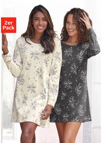 Nachthemd Vivance Dreams, Damen, Gr. 36/38, N-Gr, schwarz (anthrazit, creme), Single Jersey, Obermaterial: 100% Baumwolle, gebl&uuml;mt, gemustert, Basic, Basic kurz, Rundhals, breiter Bund, Kleider Nachthemd, mit feinem Blumenprint, Topseller