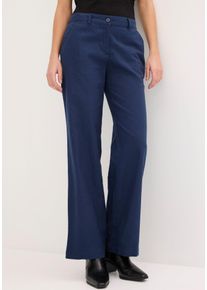 Leinenhose bonprix, Damen, Gr. 42, N-Gr, blau (dunkelblau), Leinenmischung, Obermaterial: 55% Leinen, 45% Baumwolle, unifarben, festlich, loose fit lang, Hosen Leinenhose, aus Leinen-Baumwoll-Mix, Loose Fit, komfortable Leibh&ouml;he