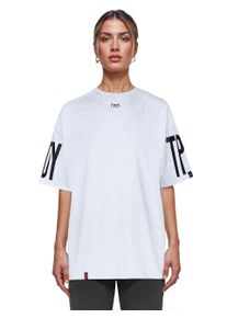 Oversize-Shirt Trueprodigy "Viktor F Logo Print Oversized Rundhals", Damen, Gr. M, grau (graumelange), Obermaterial: 50% Baumwolle CO. 50% Polyester PES., Rundhals, Shirts Oversize-Shirt