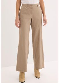 Leinenhose bonprix, Damen, Gr. 46, N-Gr, braun (taupe), Leinenmischung, Obermaterial: 55% Leinen, 45% Baumwolle, unifarben, festlich, loose fit lang, Hosen Leinenhose, aus Leinen-Baumwoll-Mix, Loose Fit, komfortable Leibh&ouml;he
