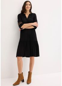 Tunikakleid bonprix, Damen, Gr. 52/54 (XXL), N-Gr, schwarz, Web, Obermaterial: 95% Viskose, 5% Elasthan, ausgestellt, Kleider Tunikakleid, ausgestellte Passform, mit hochwertiger Spitze, mit 3/4-&Auml;rmeln