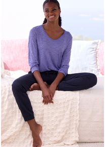 Pyjama Vivance Dreams, Damen, Gr. 40/42, lila (lila, meliert), Single Jersey, Obermaterial: 90% Viskose, 10% Polyester. Unterteil: 100% Baumwolle, meliert, Basic, Basic schmal lang, Rundhals, Homewear-Sets Pyjama, mit sch&ouml;nem Melangeeffekt