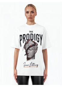 Oversize-Shirt Trueprodigy "Jamie F Logo Print Oversized Rundhals", Damen, Gr. S, wei&szlig;, Obermaterial: 100% Baumwolle CO., Rundhals, Shirts Oversize-Shirt