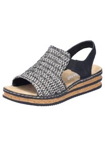 Keilsandalette Rieker, Damen, Gr. 38, schwarz (schwarz, sand), Lederimitat, Flechtoptik, Schuhe Keilsandalette, Sommerschuh, Strandschuh, Sandale in Flechtoptik