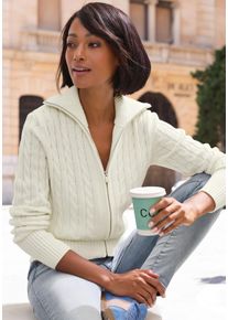 Strickjacke Lascana, Herren, Gr. 44/46, creme, Strick, Obermaterial: 50% Baumwolle, 50% Polyacryl, unifarben, figurumspielend h&uuml;ftlang, Strickjacken Strickjacke, mit Zopfstrickmuster, gem&uuml;tlicher Cardigan mit Rei&szlig;verschluss, Topseller