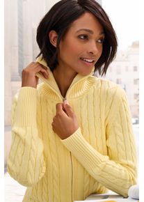 Strickjacke Lascana, Herren, Gr. 36/38, hellgelb, Strick, Obermaterial: 50% Baumwolle, 50% Polyacryl, unifarben, figurumspielend h&uuml;ftlang, Strickjacken Strickjacke, mit Zopfstrickmuster, gem&uuml;tlicher Cardigan mit Rei&szlig;verschluss, Topseller