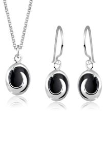 Ohrring und Ketten Set Elli "Schmuckset Onyx Schwarz 925 Sterling Silber" Gr. 45, schwarz, Schmuck_Sets, Damen, Blacklist, Silber 925 (Sterlingsilber), Ohrring und Ketten Set