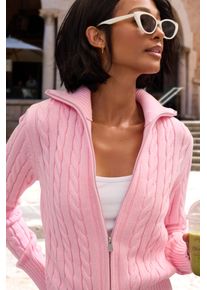 Strickjacke Lascana, Herren, Gr. 44/46, ros&eacute;, Strick, Obermaterial: 50% Baumwolle, 50% Polyacryl, unifarben, figurumspielend h&uuml;ftlang, Strickjacken Strickjacke, mit Zopfstrickmuster, gem&uuml;tlicher Cardigan mit Rei&szlig;verschluss, Topseller