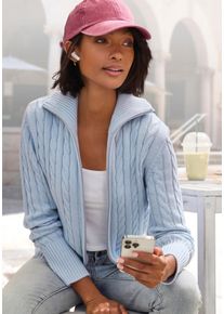 Strickjacke Lascana, Herren, Gr. 44/46, hellblau, Strick, Obermaterial: 50% Baumwolle, 50% Polyacryl, unifarben, figurumspielend h&uuml;ftlang, Strickjacken Strickjacke, mit Zopfstrickmuster, gem&uuml;tlicher Cardigan mit Rei&szlig;verschluss, Topseller