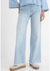 Weite Jeans bonprix "Wide-Leg-Jeans High Waist", Damen, Gr. 50, N-Gr, blau (eisblau denim used), Denim/Jeans, Obermaterial: 82% Baumwolle, 17% Polyester, 1% Elasthan, unifarben, loose fit lang, Jeans Weite Jeans, Loose Fit Passform, aus Baumwollmischung mit Stretch