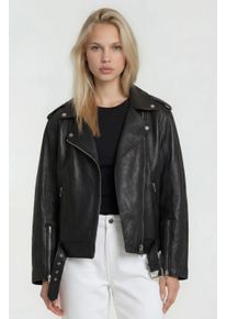 Lederjacke Trueprodigy "Dua mit G&uuml;rtel und Rei&szlig;verschluss Details", Damen, Gr. M, schwarz, Obermaterial: 100% Schafsleder sheepskin., Jacken Lederjacke