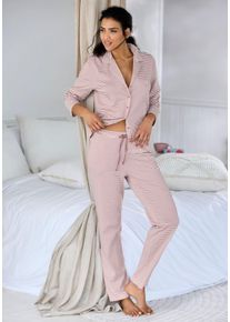 Pyjama Vivance Dreams, Damen, Gr. 36/38, mauve, gestreift, Single Jersey, Obermaterial: 100% Baumwolle, Basic lang, V-Ausschnitt, eingesetzt, Homewear-Sets Pyjama, mit feinem Streifenmuster, Topseller