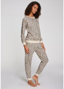 Pyjama Vivance Dreams, Damen, Gr. 48/50, schwarz (creme, schwarz, gemustert), Single Jersey, Obermaterial: 100% Baumwolle, gemustert, Basic, Basic lang, Rundhals, Raglan&auml;rmel Rippb&uuml;ndchen, Homewear-Sets Pyjama, mit sch&ouml;nem Animalprint