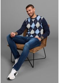 Rundhalspullover DELMAO "Trendiger Style ", Herren, Gr. XXL (60/62), marine, hellgrau, Strick, Obermaterial: 50% Baumwolle, 50% Polyacryl, Rautenmuster, Basic schmal, Rundhals, Rippb&uuml;ndchen, Pullover Rundhalspullover, Feinstrick mit Rautenmuster, ideal f&uuml;r die &Uuml;bergangszeit