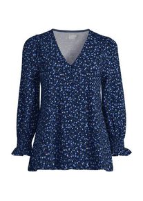 LANDS' END Jerseybluse mit gerafften 3/4-&Auml;rmeln, Damen,  Blau, Elasthan/Baumwoll-Mischung/Baumwolle Modal, by Lands' End