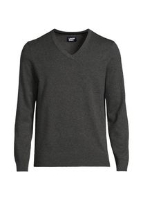 LANDS' END V-Pullover aus Baumwoll-Feinstrick, Herren,  Grau, Baumwolle, by Lands' End