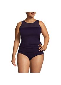 LANDS' END Badeanzug mit Netz-Detail, hoher Halsausschnitt, Damen,  Lila, Elasthan/Nylon-Mischung, by Lands' End