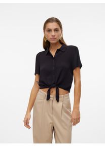 V&eacute;ro Moda Kurzarmbluse VERO MODA "VMMENNY TIE SS SHIRT WVN GA", Damen, Gr. XL, schwarz, Web, Obermaterial: 100% Viskose, unifarben, relaxed fit taillenlang, Blusen Kurzarmbluse, Viskose, relaxed fit