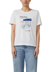Kurzarmshirt s.Oliver, Damen, Gr. 46, wei&szlig;, Jersey, Obermaterial: 100% Baumwolle, bedruckt, normal h&uuml;ftbedeckend, Rundhals, abgesteppte Kante, Shirts Kurzarmshirt, Sommershirt mit Frontprint