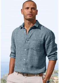 Leinenhemd John Devin "Langarmhemd", Damen, Gr. L (41/42), N-Gr, navy, Leinenmischung, Obermaterial: 55% Leinen, 45% Baumwolle, regular fit normal, Rundhals, 2-Knopf-Manschette, Hemden Leinenhemd, Luftiges Freizeithemd mit Krempelfunktion