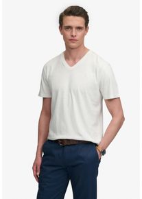 Rundhalsshirt Superdry "CLASSIC COTTON LINEN VEE", Damen, Gr. XL, lime wei&szlig;, Single Jersey, Obermaterial: 80% Baumwolle, 20% Leinen, unifarben, relaxed fit normal, Rundhals, Shirts Rundhalsshirt, aus tollem Baumwoll-Leinen-Mischgewebe